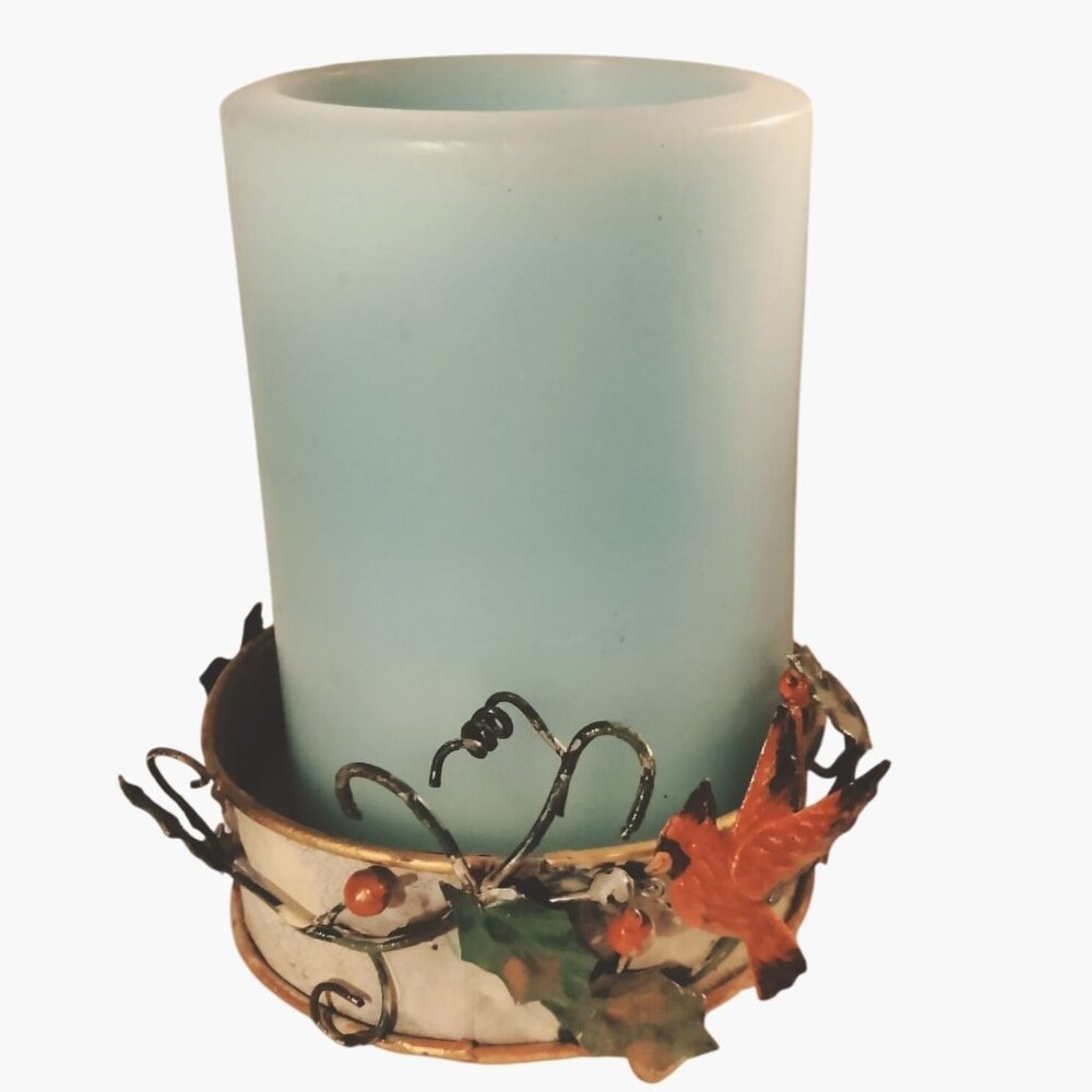 Decorative Metal Candle holder Cardinal Bird Leaf Rustic Cottage Cabin Lodge